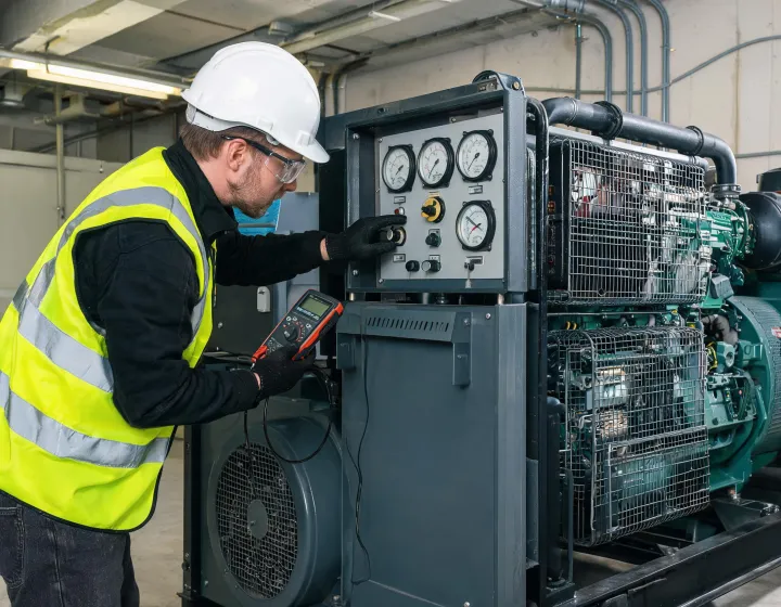 Generator technician performing commissioning checks